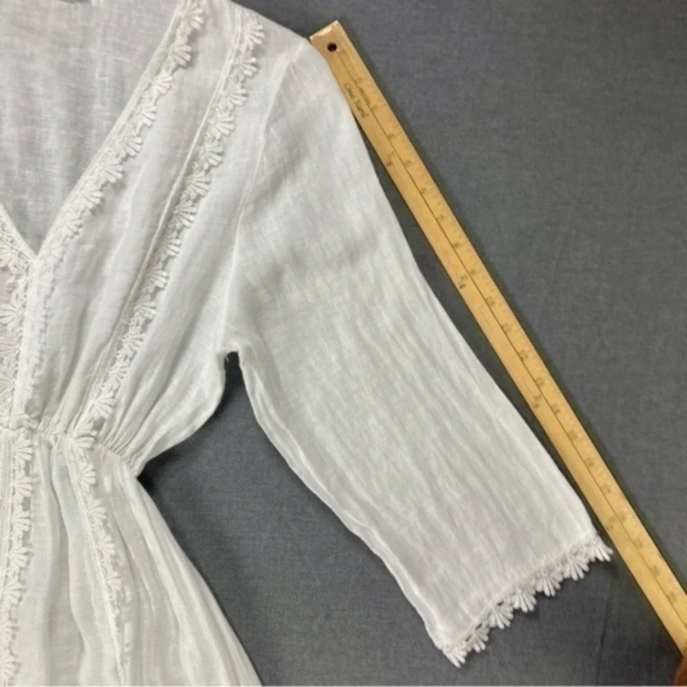 Luisa Ricci Linen Lace Tunic Beach Coverup Dress Women Medium White Cottagecore - Picture 11 of 13